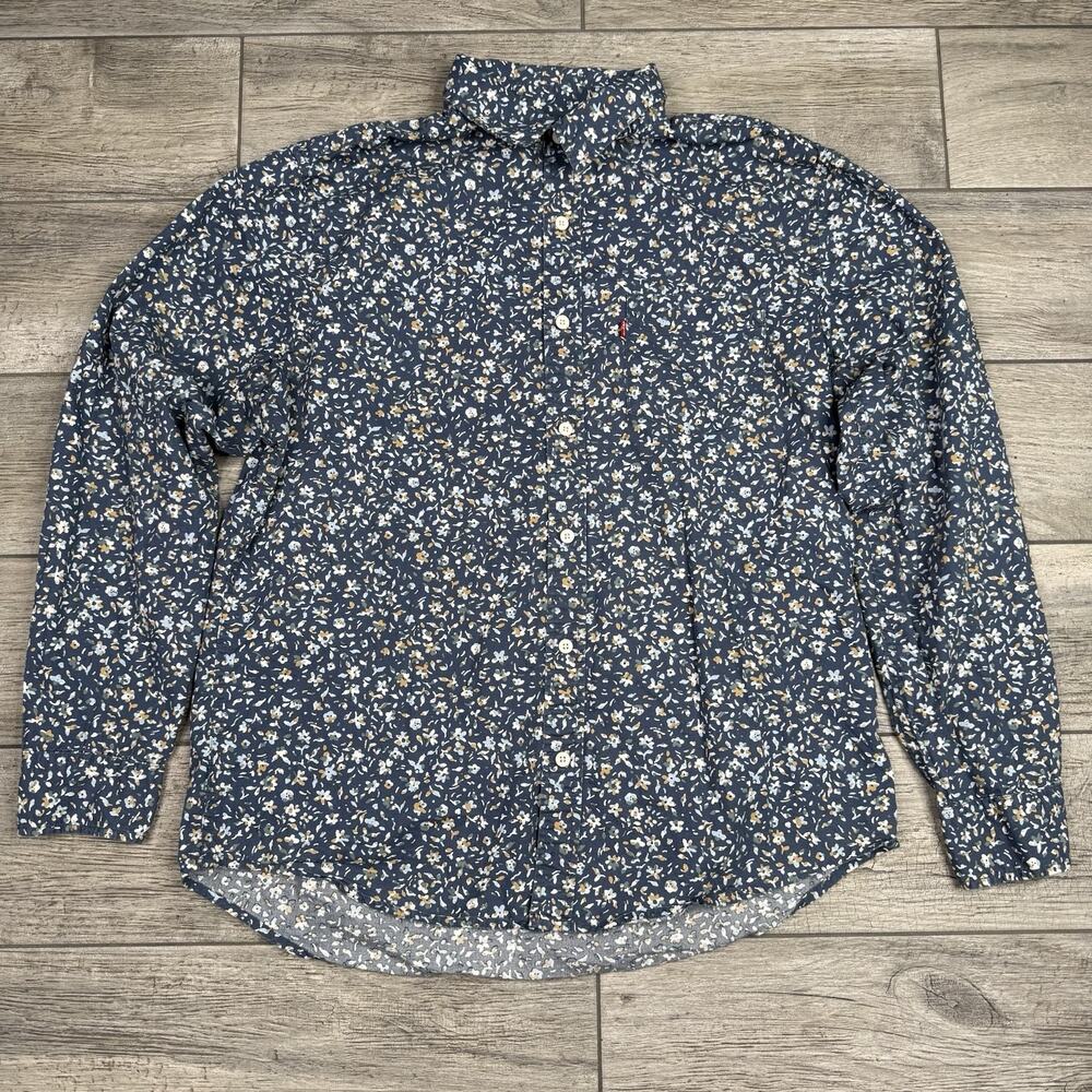 Levis Floral Button Down Shirt Mens Size L Blue Floral Plant Standard Fit